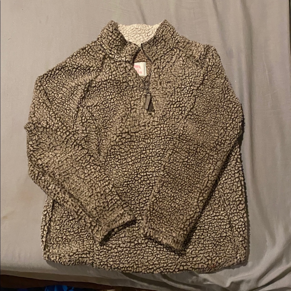Cozy Brown Sherpa Quarter-Zip Sweatshirt